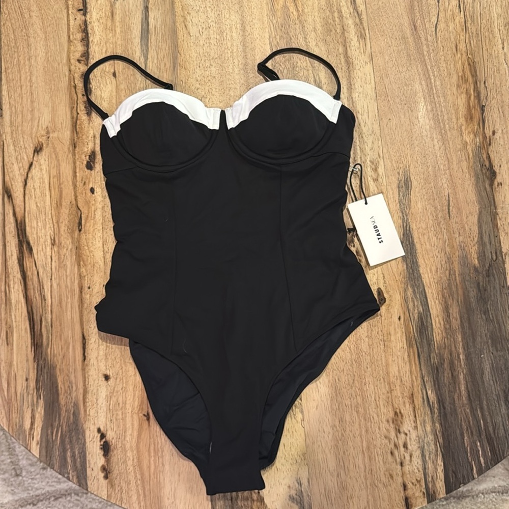 NWT STAUD Black and White Cup-Detail One-Piece Swimsuit - Picture 4 of 6